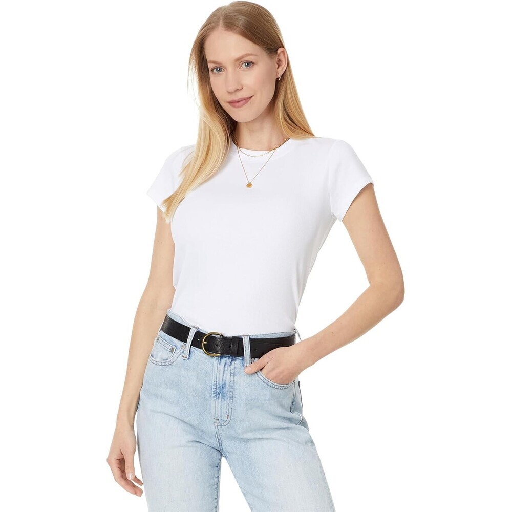 Madewell T-Shirt Women's 2XS White Stretch Supima Cotton Ribbed Crew Neck RED793